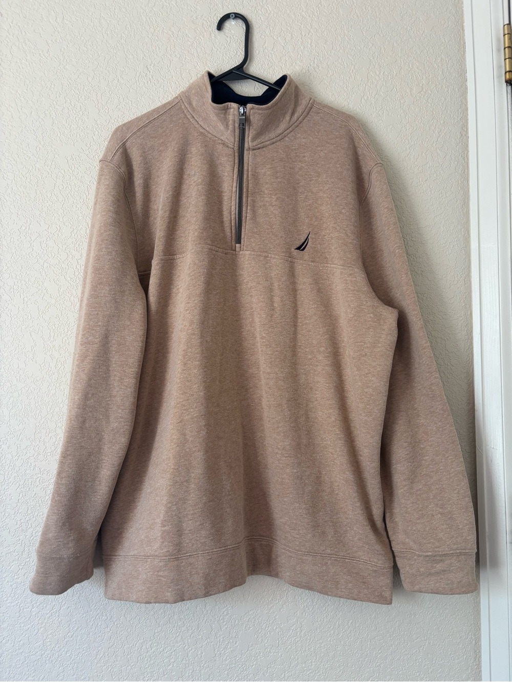 Nautica Men's Embroidered Logo 1/4 Zip Mock Neck Sweatshirt Beige XXL
